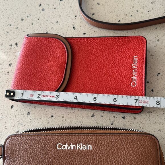 Calvin Klein Brown and Orange/Red Set Wallet and Phone Holder Crossbody Bags - Picture 8 of 14